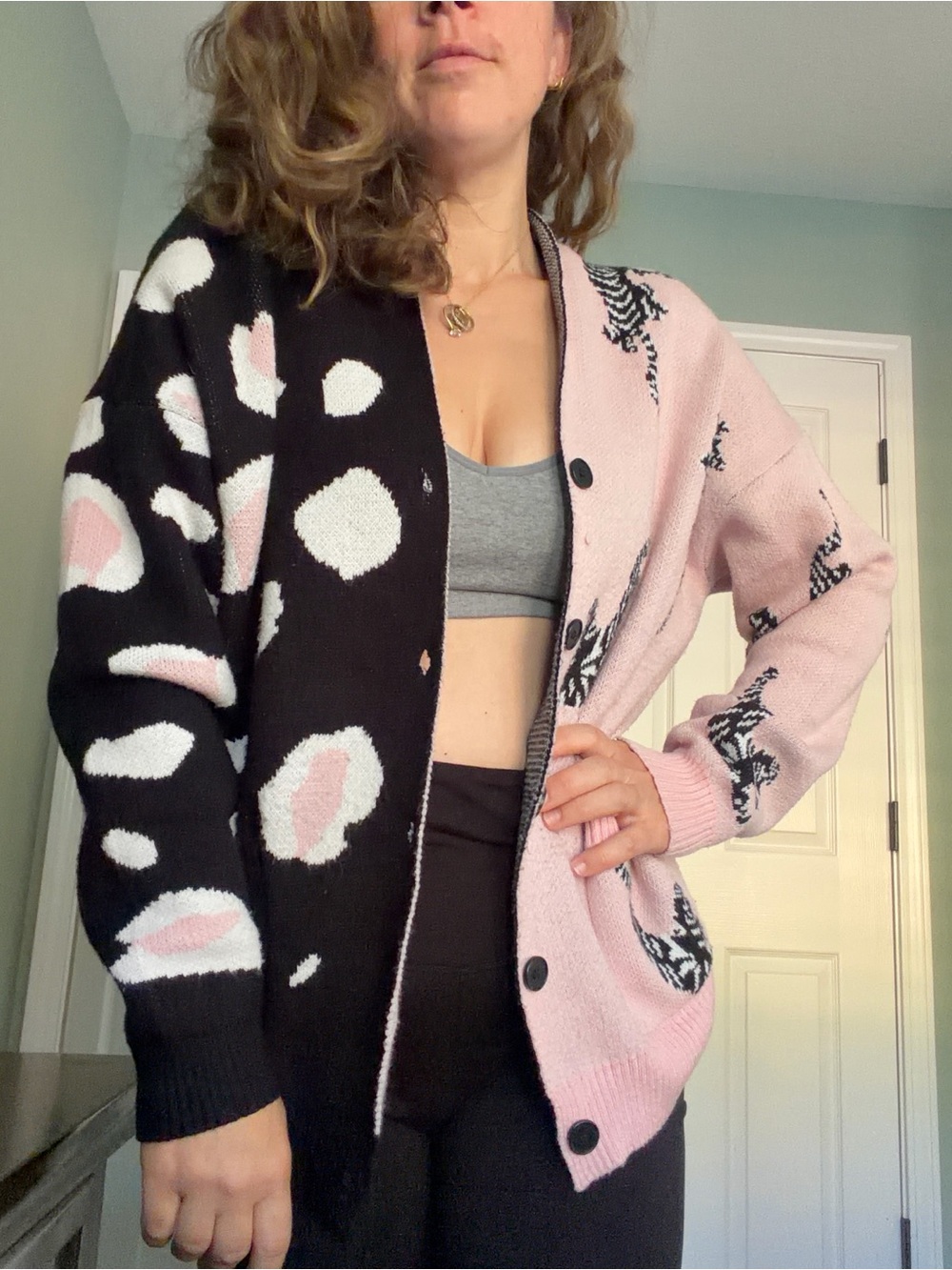 Women's Color Block Button Down Animal Print Cardigan